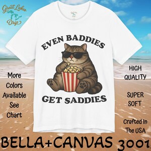 Cool Cat Eating Popcorn Unisex Tee, Funny Bad Cat Shirt, Hipster Cat with Sunglasses Top, Pop Culture Graphic Tee, Cat Lover Gift
