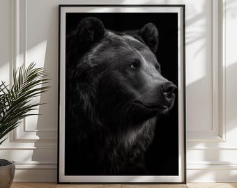 Monochroom berenprint: majestueuze muurkunst wilde dieren