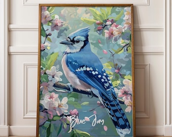 Blue Jay Print: Rustic Bird Illustration, Nature Wall Art