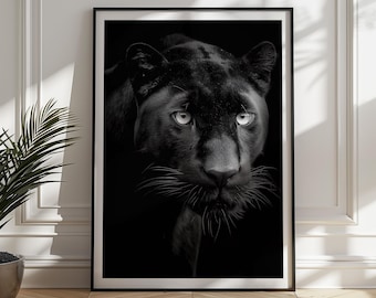 Black Panther Wall Art Print: Monochrome Wildlife Decor
