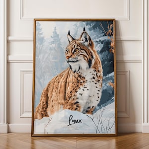 Stampa artistica da parete "Lince" - Poster di gatto selvatico, illustrazione di animali della foresta, decorazione naturalistica, arte della fauna selvatica, regalo per gli amanti degli animali