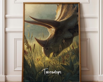 Framed Triceratops Poster: Jurassic Nursery Wall Art
