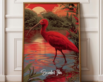 Póster enmarcado de ibis escarlata: arte mural de aves tropicales, decoración infantil