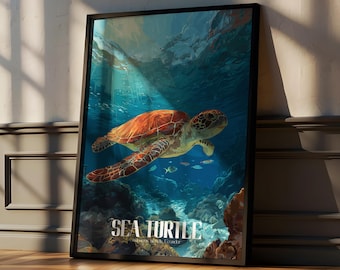Sea Turtle Wall Art Print: Coastal Marine Animal Decor
