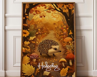 Stampa per cameretta dei ricci: decorazione murale con animali del bosco