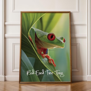 Red-Eyed Tree Frog Wall Art Framed Poster – Colourful Jungle Decor for Kids Room or Nursery, Tropical Wildlife Print, Nature Gift