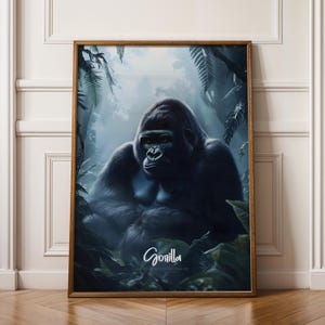 Poster con cornice per decorazione da parete con gorilla, stampa artistica di animali della giungla, decorazione per la stanza safari, stampa artistica da parete con animali selvatici per casa o ufficio