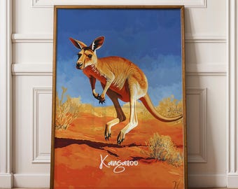Lámina artística de canguro: póster moderno de vida silvestre australiana