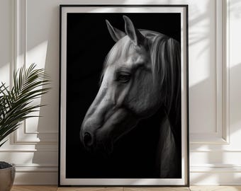 Black and White Horse Print: Elegant Wildlife Wall Art