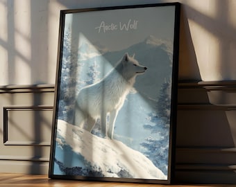 Arctic Wolf Print: Minimalist Wildlife Poster, Cabin or Kids Room