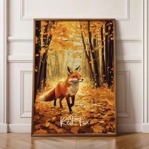 Stampa artistica da parete raffigurante una volpe rossa, poster di animali del bosco, decorazione rustica della natura, illustrazione di fauna selvatica, regalo per gli amanti degli animali, decorazione per la casa ispirata alla foresta.