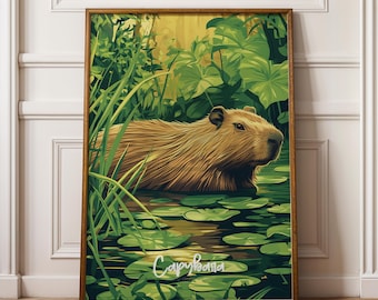 Capybara Kunstdruck – Wildtier Illustration, Haus Dekor, Kinderzimmer