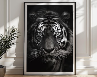 白黒虎版画：墨絵風風景画 - Etsy 日本