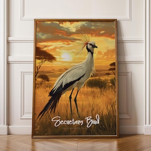 Poster da parete con uccello segretario, elegante stampa artistica di uccello africano, decorazione per la casa con animali selvatici, regalo per gli amanti della natura, decorazione per ufficio e soggiorno