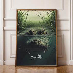 Poster da parete con coccodrillo, stampa di animali esotici, decorazione da giungla, illustrazione di fauna selvatica per soggiorno e ufficio, regalo unico per gli amanti della natura