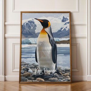 Poster da parete con pinguino reale, stampa artistica sulla fauna selvatica, regalo per gli amanti della natura, decorazione con uccelli tropicali, decorazione da parete per casa e ufficio, illustrazione unica di animali