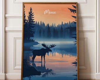 Rustic Moose Wall Art Print: Cabin Decor, Wildlife Poster