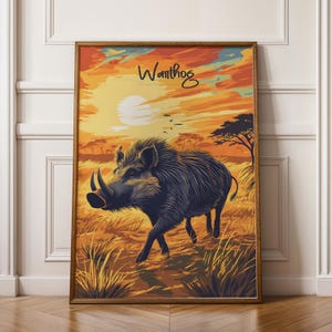 Poster con facocero selvatico: stampa artistica di animali africani, decorazione rustica della natura, regalo da parete per camera da letto in stile safari