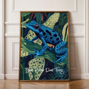 Poster da parete raffigurante una rana velenosa blu - Stampa artistica di un anfibio vivace, decorazione tropicale esotica per gli amanti della natura, regalo per lei e per lui