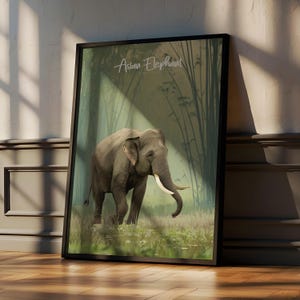 Aziatische olifant muurkunst ingelijste poster – zacht gigantisch decor voor kinderkamer of kinderkamer, wildlife print, op de natuur geïnspireerd cadeau-idee