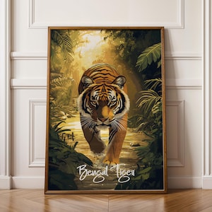 Stampa artistica da parete raffigurante una tigre del Bengala - Poster indiano, illustrazione di un gatto selvatico, decorazione con animali, stampa naturalistica, regalo per gli amanti della fauna selvatica