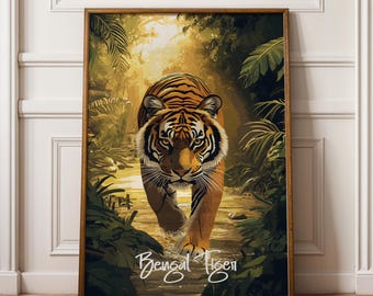 Stampa artistica di tigre del Bengala: illustrazione della fauna selvatica indiana