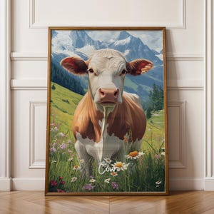 Vintage Kuh Druck: Rustikale Bauernhaus Küche Wandkunst, Gerahmt