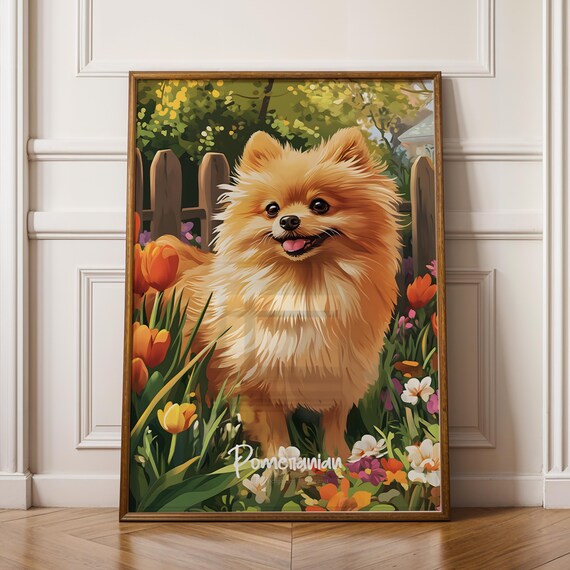ポメラニアン犬のアートプリント：ふわふわのペットのイラスト - Etsy 日本