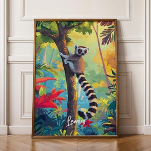 Poster artistico con lemuri, decorazione da parete con animali selvatici del Madagascar, opera d'arte per la cameretta dei bambini, regalo per gli amanti della natura, decorazione per la casa