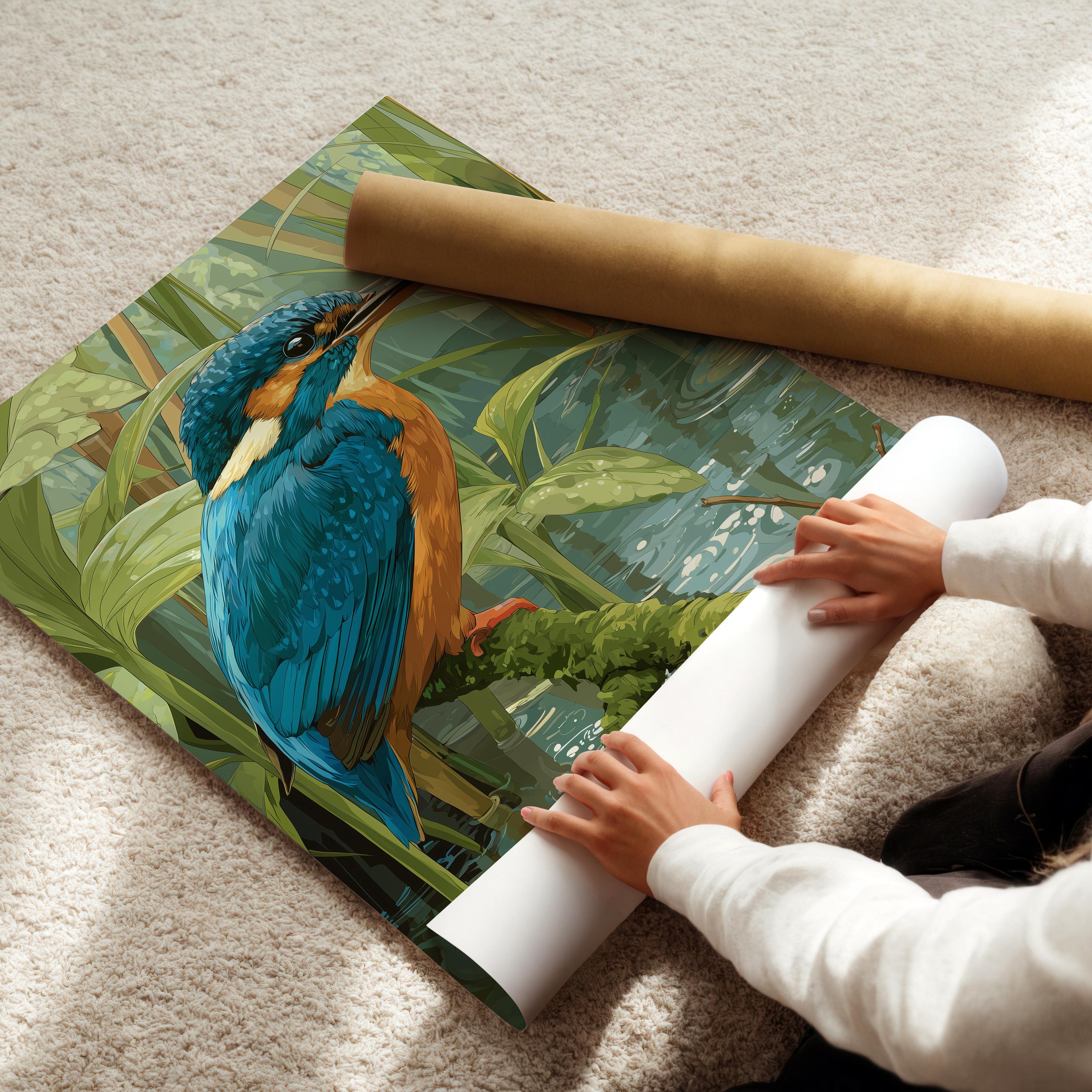 カワセミの額入りポスター：子供部屋にぴったりのカラフルな鳥の