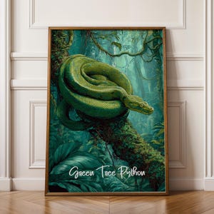 Green Tree Python Framed Poster: Jungle Nursery Reptile Wall Art