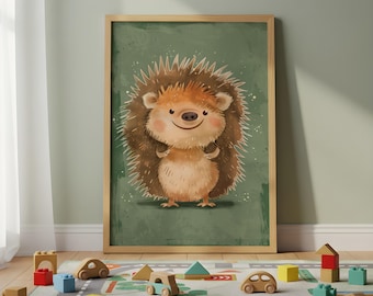 Decorazione murale per cameretta dei bambini con riccio – Stampa di animali del bosco per bambini