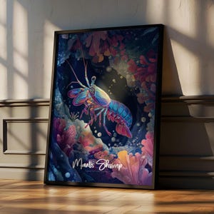 Mantis Shrimp Wall Art Framed Poster – Colourful Ocean Creature Decor for Kids Room or Nursery, Marine Wildlife Print, Nature Gift