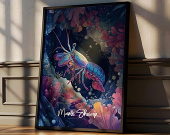 Mantis Shrimp Framed Wall Art: Colorful Ocean Creature Print, Kids Nursery Decor
