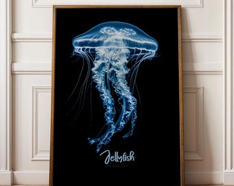 Blue Jellyfish Print: Ocean Marine Wall Art, Nautical Decor