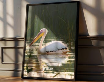Pelican Coastal Art Print: Seaside Bird Illustration, Beach House Decor