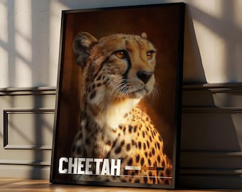 Póster enmarcado de guepardo: arte mural de animales de safari para la habitación de un bebé o un niño.