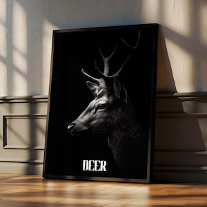 Black and White Deer Wall Art Print – Elegant Wildlife Poster for Living Room, Bedroom or Office – Monochrome Animal Decor