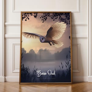 Stampa artistica da parete con gufo di campagna - Poster con uccelli di campagna, illustrazione di fauna selvatica, decorazione naturalistica, arte rustica con animali, regalo per gli amanti degli uccelli
