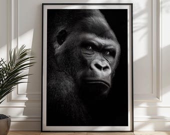 サイン入りゴリラの絵画プリント：ボールペンによる動物の肖像画