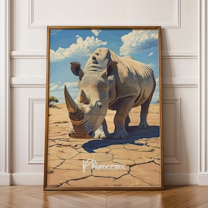 Stampa di rinoceronte da parete, decorazione con animali selvatici del safari, illustrazione di rinoceronte africano per cameretta e soggiorno, regalo per gli amanti della natura
