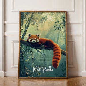 Stampa artistica da parete con panda rosso - Poster cinese, illustrazione di fauna selvatica, decorazione con animali, stampa naturalistica, regalo per gli amanti degli animali