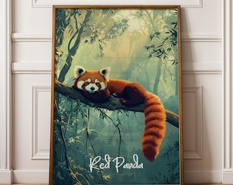 Red Panda Print: China Wildlife Illustration, Animal Wall Art