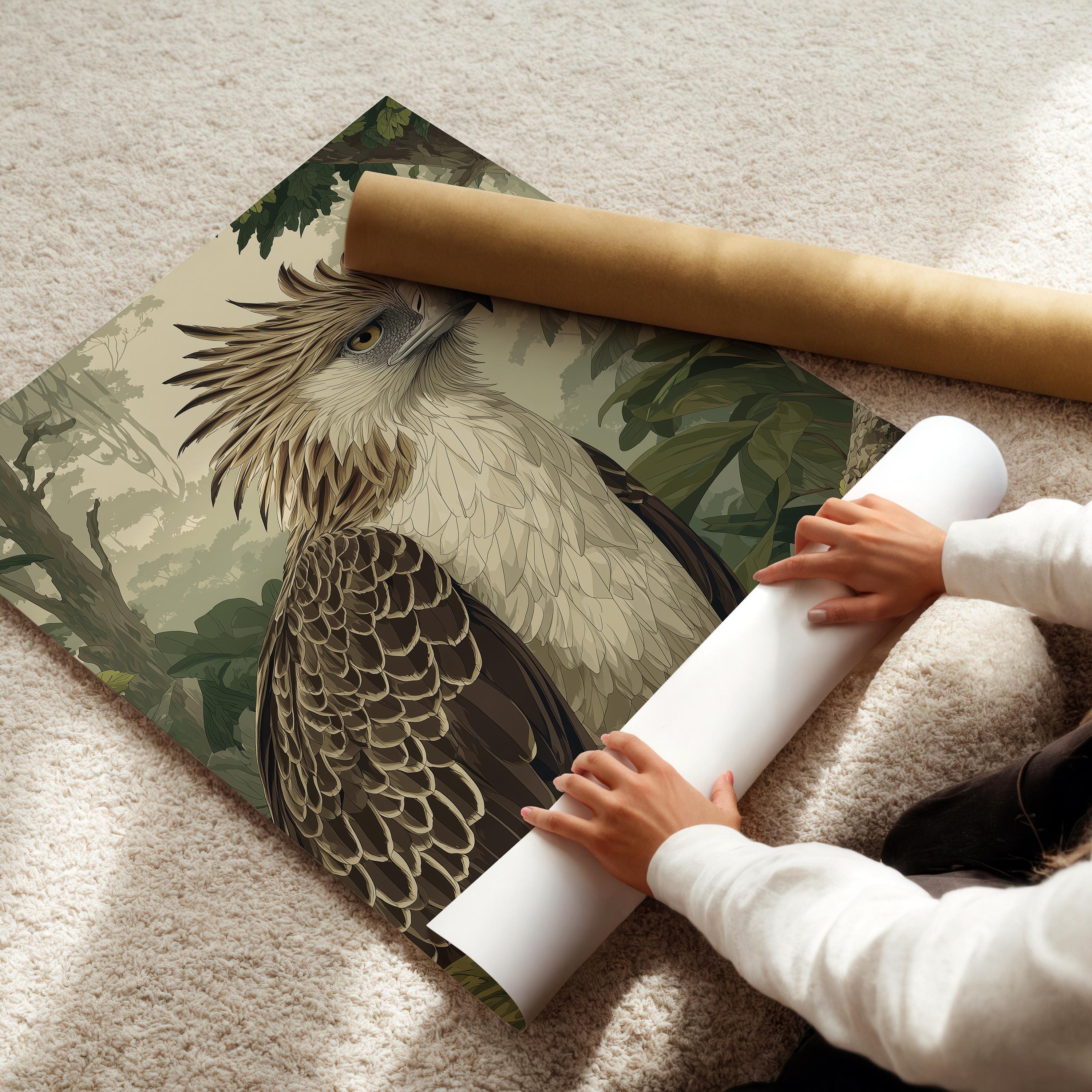 フィリピンワシ　絵画　＜お値段ご相談ください＞ フィリピンワシの額入りポスター：珍しい鳥の保育園の装飾、野生動物の