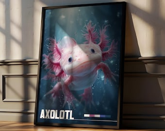 Axolotl Framed Poster: Kids Room Smiling Salamander Wall Art