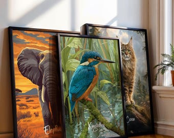 カワセミの額入りポスター：子供部屋にぴったりのカラフルな鳥の