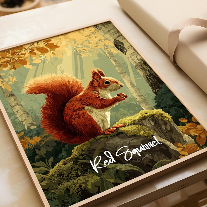 Red Squirrel Wall Art Print: Woodland Nursery Decor - Etsy UK