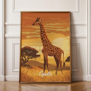 Stampa artistica da parete con giraffa - Poster della savana africana, illustrazione della fauna selvatica, decorazione con animali, stampa naturalistica, regalo per gli amanti degli animali