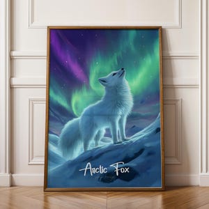 Stampa artistica da parete con volpe artica - Poster norvegese, illustrazione della fauna selvatica invernale, decorazione con animali, stampa naturalistica, regalo per gli amanti della fauna selvatica