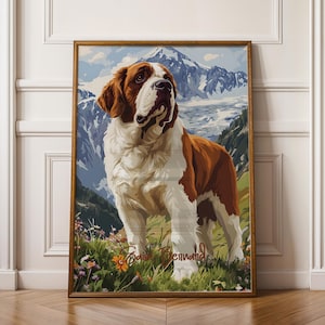 Decorazione murale di San Bernardo - Illustrazione di un cane da montagna gentile, decorazione ispirata alla natura, regalo per gli amanti dei cani